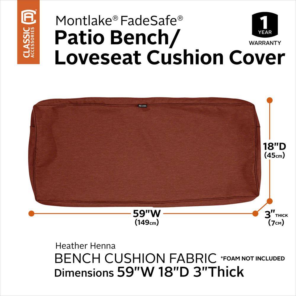 Heather Henna Red Water-Resistant Patio Bench Cushion Cover, 59 x 18 x 3 inch