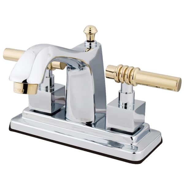 Kingston Brass Milano 4 in. Centerset 2-Handle Bathroom Faucet in Chrome and Polished Brass