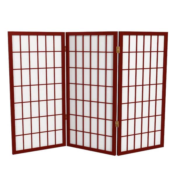 Oriental Furniture 3 ft. Short Window Pane Shoji Screen - Rosewood - 3 Panels