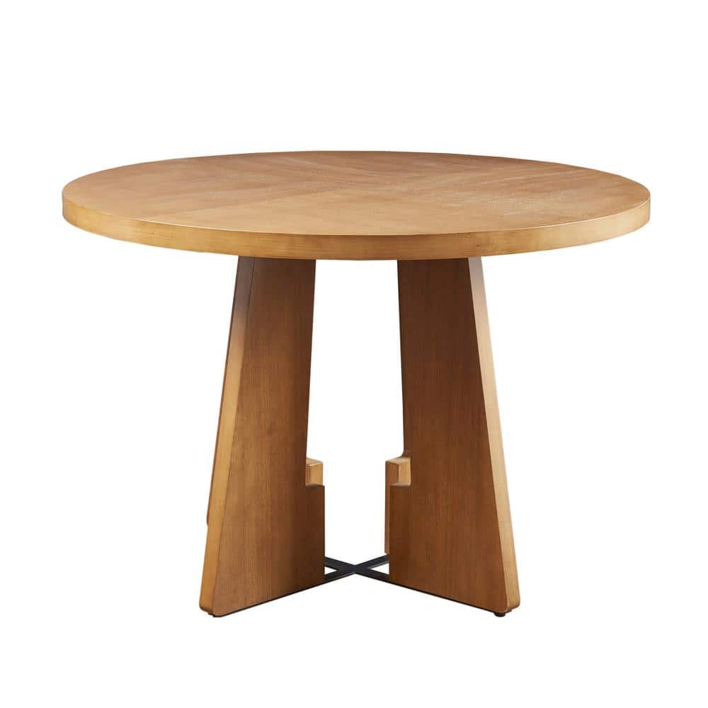 Pecan Wood Round Dining Table with X-Base, Seats 4