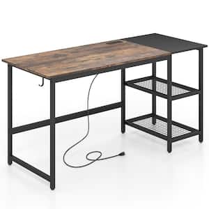 59 in. Rectangular Brown Wood Home Office Computer Desk Study Laptop Table Detachable Shelf