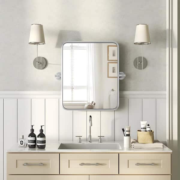 Belleflor 20 in. W x 24 in. H Classic Rectangular Metal Frame Silver Adjustable Vanity Mirror / Bathroom Mirror