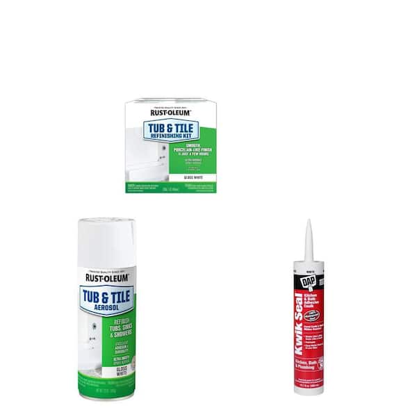 1 Quart Gloss White Tub and Tile Refinishing Kit, 12 oz. Spray Paint and 10.1 oz. Adhesive Caulk Combo