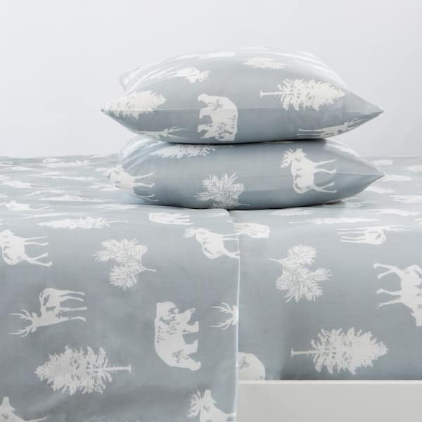 FRESHFOLDS 4-Piece Forest Animal Light Grey Wilderness Ultra-Soft Microfiber Full Sheet Set
