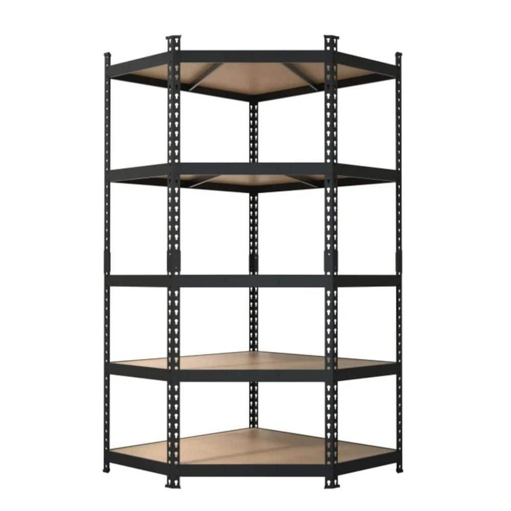 Black Label 5-Tier Powder-Coated Steel Storage Corner Shelving Unit in Black, HDF Racks (36 in. W x 72 in. H x 36 in. D) price history on PriceWatchPro