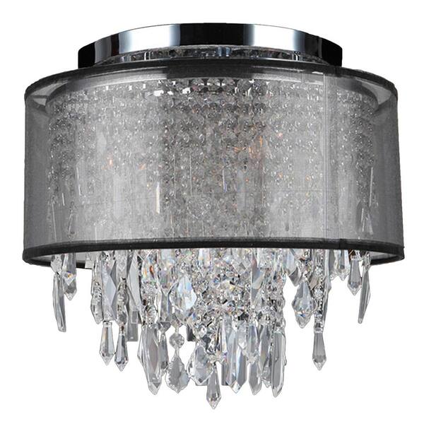 Worldwide Lighting Tempest 4-Light Chrome and Clear Crystal with Black Organza Shade Flush Mount