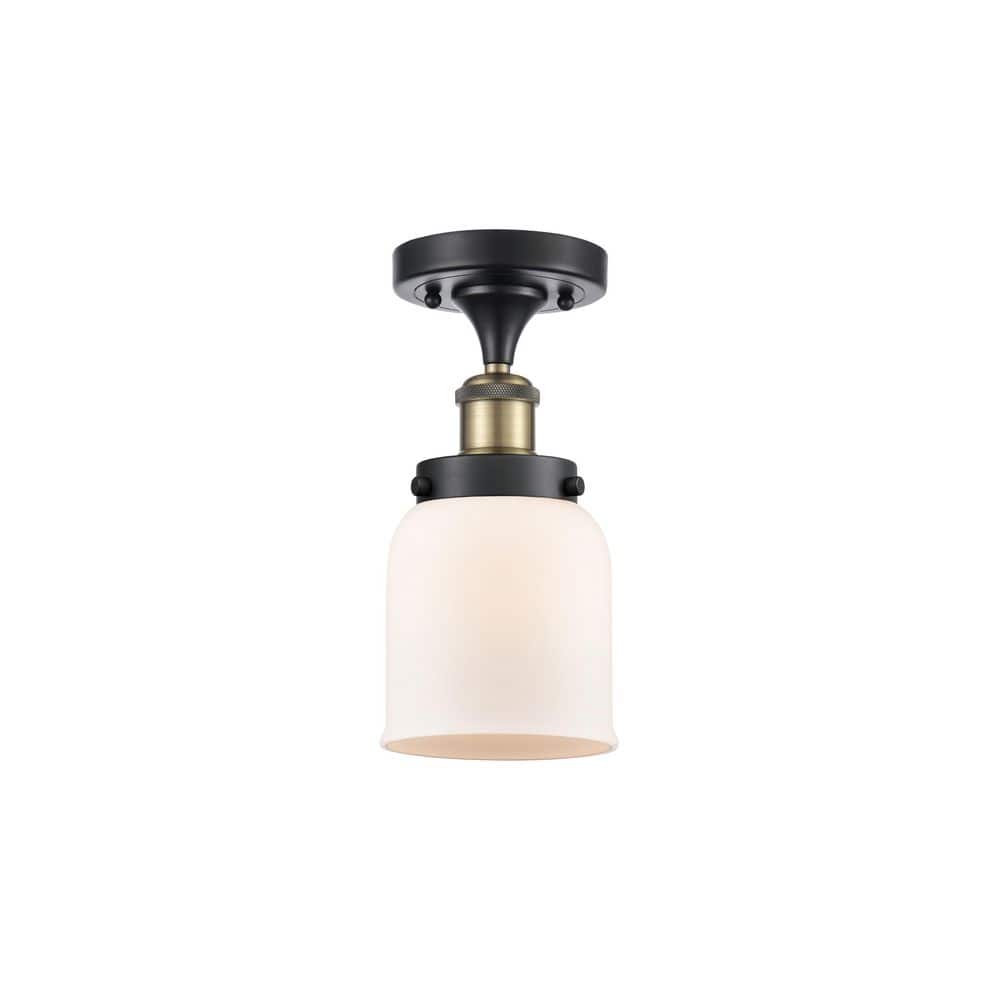 Bell 5 in. 1-Light Black Antique Brass Industrial Semi-Flush Mount with Frosted Glass Shade price history on PriceWatchPro