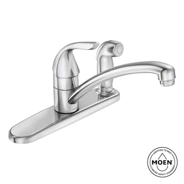 Adler Single-Handle Low Arc Kitchen Faucet in Chrome with in Deck Side Sprayer and Tool Free Install