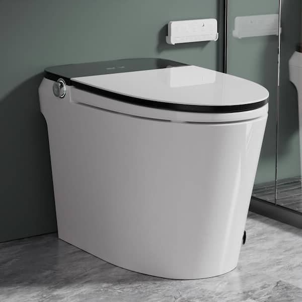 ADA Elongated Smart Toilet Bidet in White with Foot Kick Flush Warm Air Dryer Heated Seat 1.28 GPF and Night Light