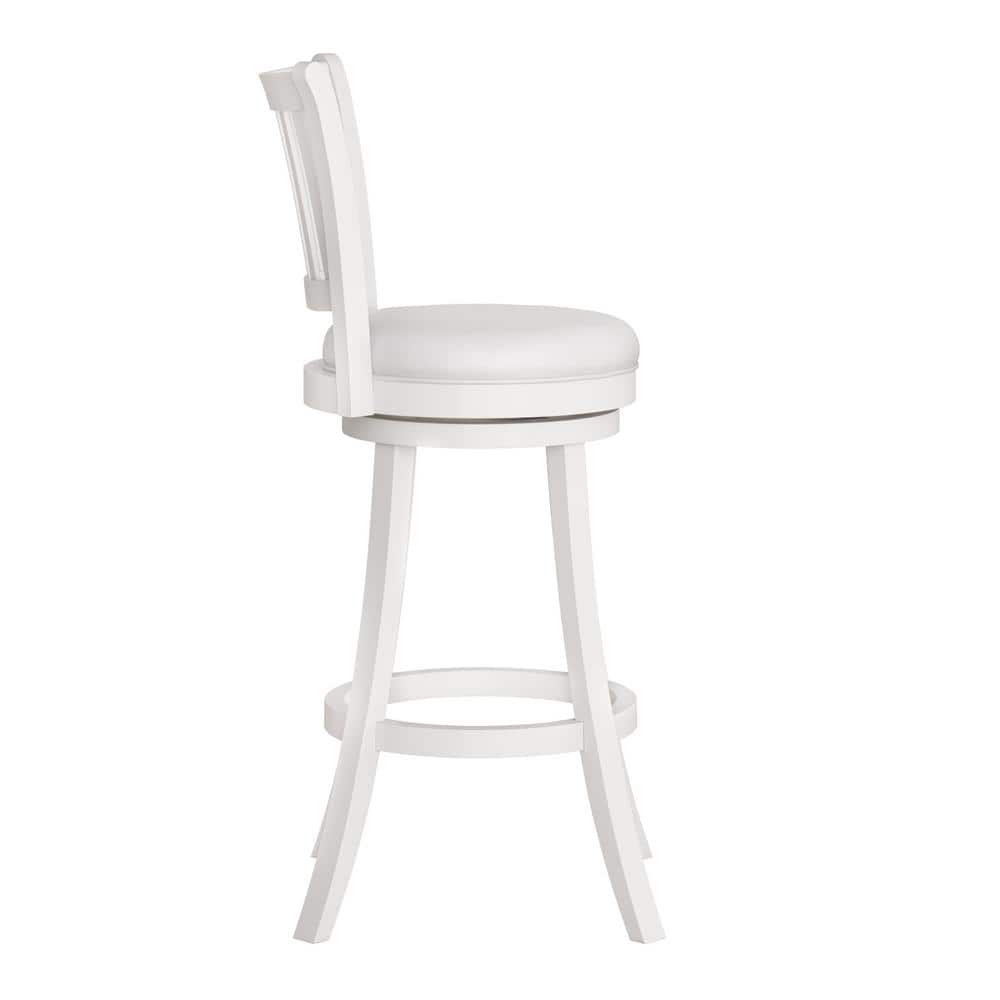Sleek White Faux Leather 35" Swivel Barstool Duo
