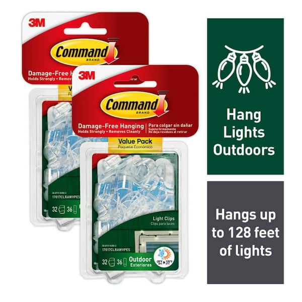 Command Small Clear Outdoor Light Clips Value Pack (32 Hooks, 36