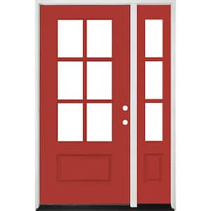 Legacy 49 in.  x 80 in. 3/4-6-Lite Clear Glass LHIS Primed Morocco Red Finish Fiberglass Prehung Front Door 10 in. SL