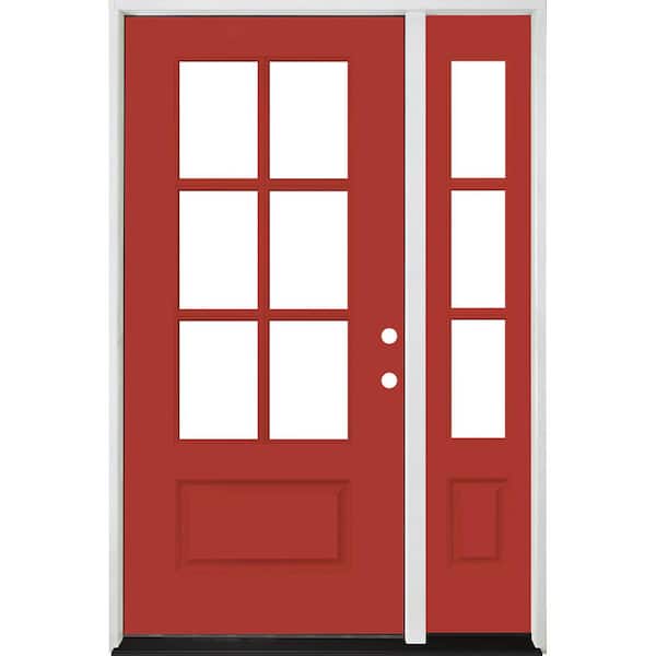 Steves & Sons Legacy 49 in. x 80 in. 3/4-6-Lite Clear Glass LHIS Primed Morocco Red Finish Fiberglass Prehung Front Door 10 in. SL