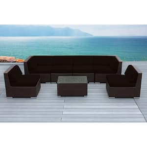 Ohana Dark Brown 7-Piece Wicker Patio Seating Set with Supercyclic Brown Cushions
