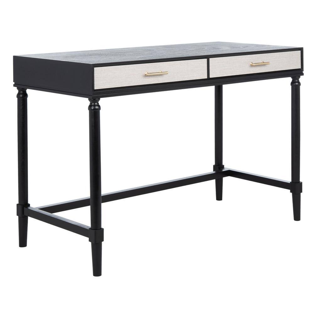Estella Chic Black and Natural Wood Writing Desk with Gold Accents