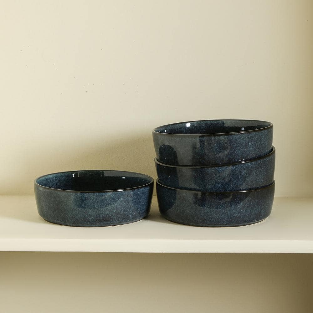 Eden 25.5 fl. oz. Dark Blue Ceramic Round Pasta Bowls Set of 4