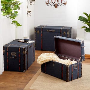 Blue Wood Traditional Trunk (Set of 3)