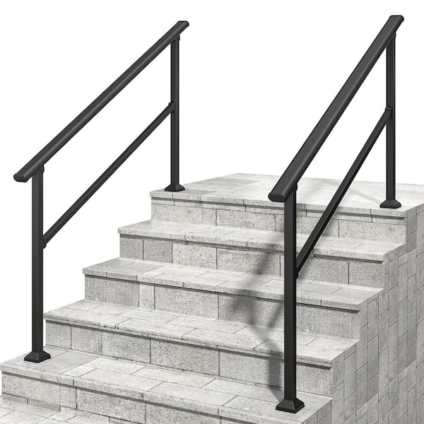2 Pack Hand Rails for Outdoor Steps, 4-5 Step Handrail for Porch, Patio, Garage, Basement, Commercial in Black