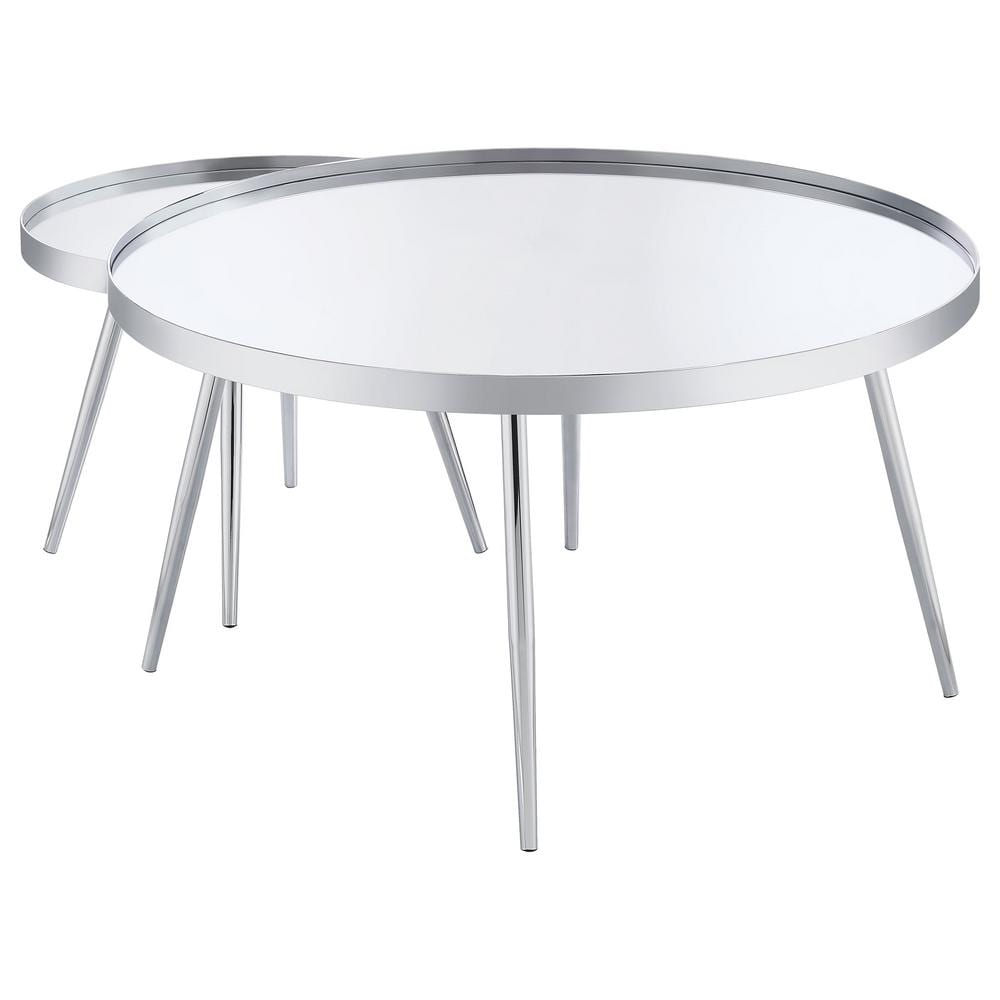Kaelyn Round Chrome Metal Mirrored Nesting Coffee Table Set