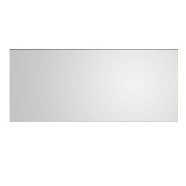 tunuo 84 in. W x 36 in. H Large Rectangular Aluminum Framed LED Anti-fog Wall Bathroom Vanity Mirror in Brushed Gold
