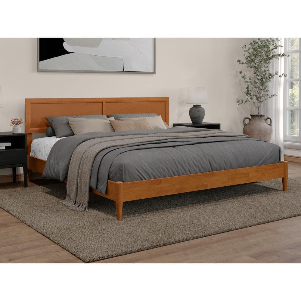 Sophia Light Toffee King Solid Wood Platform Bed with Headboard