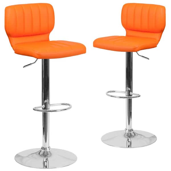 Carnegy Avenue 33.5 in. Orange Vinyl Bar stool (Set of 2)