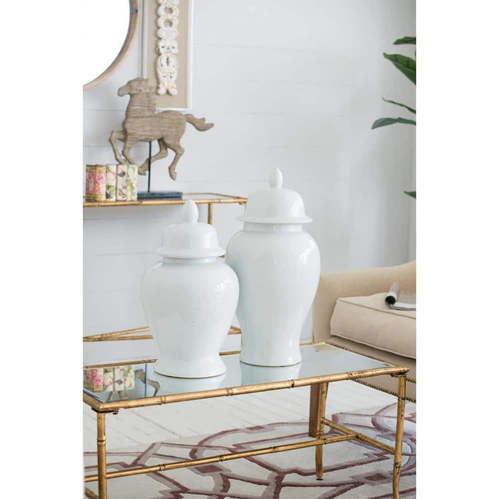 Contemporary Ceramic White Gloss Seaford Jar Set, 20" Height