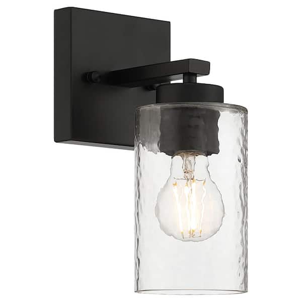 Ellie 1-Light Matte Black Wall Sconce with Clear Glass Shade