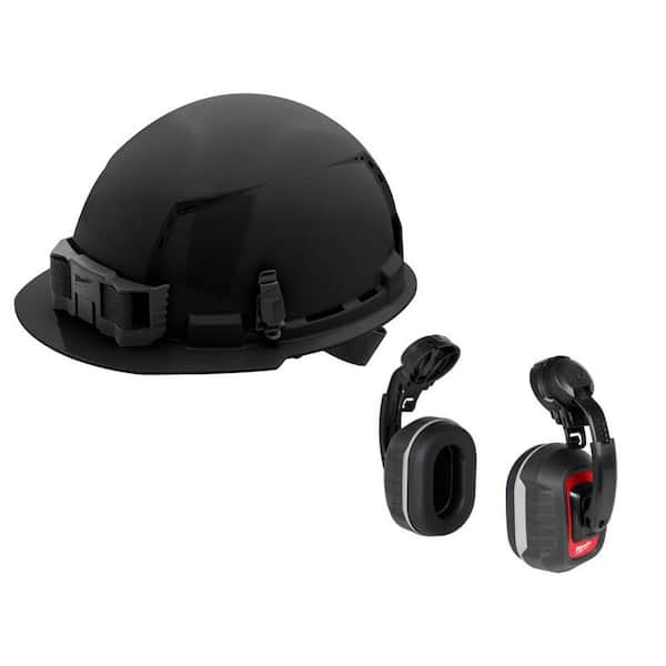 BOLT Black Type 1 Class C Front Brim Vented Hard Hat with 4 Point Ratcheting Suspension W/BOLT HP Cap Mounted Ear Muffs