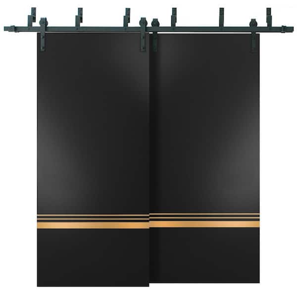 Sartodoors 84 in. x 80 in. 2 Panel Black Matte Solid Wood with Honeycomb Sliding Barn Door with Hardware Kit