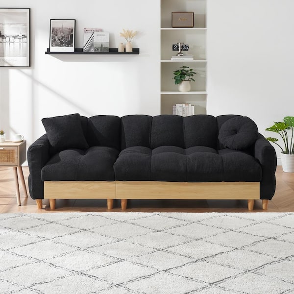 87 in.Black Fabric Full Size Sofa Bed with (2-Pillows)