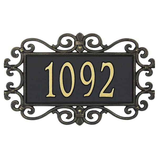 Whitehall Products Mears Fretwork Rectangular Black/Gold Standard Wall One Line Address Plaque
