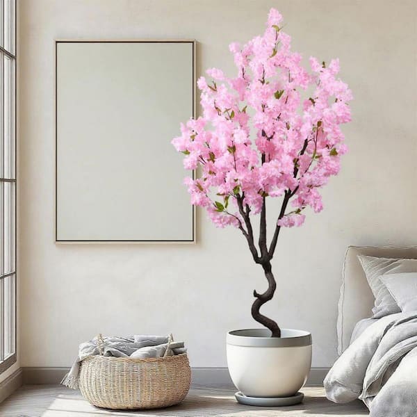 6 ft. Pink Artificial Cherry Blossom Tree in Pot HDF8HJXWPY - The