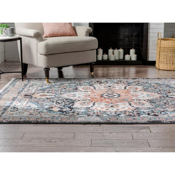 Indira Minos Black Vintage Bohemian Oriental Floral 5 ft. 3 in. x 7 ft. 3 in. Textured Area Rug