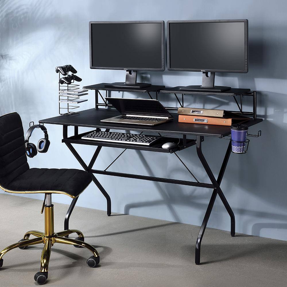 Hartman 53" Black Wood Computer Desk with Hutch and Cup Holder