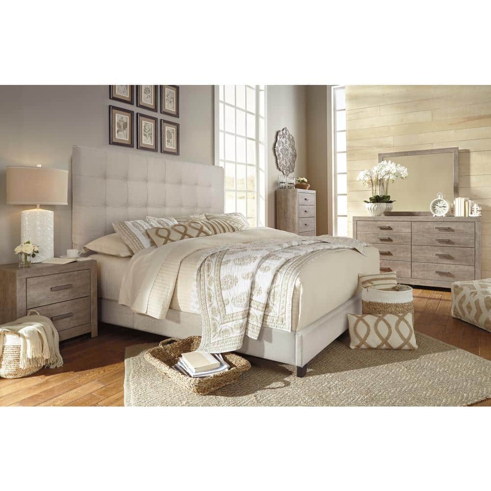 Beige Queen Upholstered Tufted Faux Leather Bed Frame