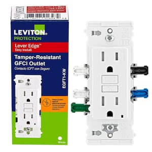 Lever Edge 15 Amp 125-Volt Duplex SmarTest Self-Test SmartlockPro Tamper Resistant GFCI Outlet, White EGFT1-KW