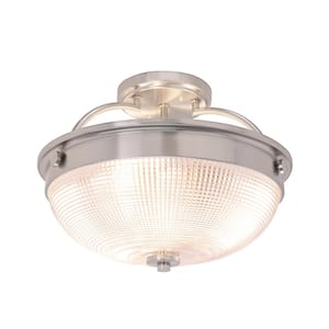 12-3/4 in. 3-Light Brushed Nickel Semi-Flushmount with Patterned Glass Shade