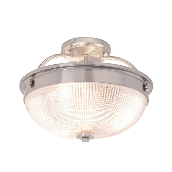 Aspen Creative Corporation 12-3/4 in. 3-Light Brushed Nickel Semi-Flushmount with Patterned Glass Shade