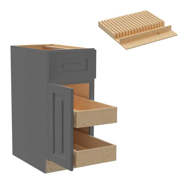 Home Decorators Collection Grayson 15 in. W x 24 in. D x 34.5 in. H Assembled Plywood Base Kitchen Cabinet in Deep Onyx with 2ROT Knife Block LH