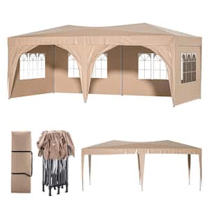 20 ft. x 10 ft. Khaki Pop-Up Canopy Portable Party Folding Tent with 6 Removable Sidewalls and Carry Bag