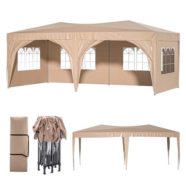 Nivencai 20 ft. x 10 ft. Khaki Pop-Up Canopy Portable Party Folding Tent with 6 Removable Sidewalls and Carry Bag