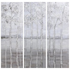 ''Silver Winter'' by Martin Edwards Triptych Set Textured Metallic Hand Painted Wall Art 48 in. x 48 in.