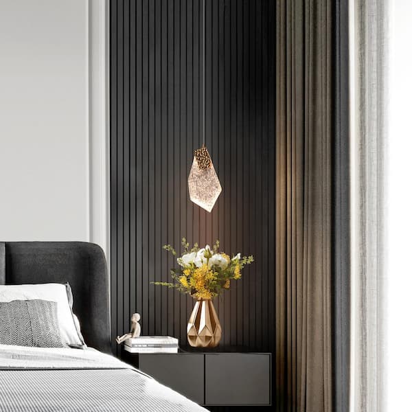 Fracture 1-Light Plated Brass Integrated LED Pendant Light with Asymmetrical Textured Resin Panel for Living Room Foyer