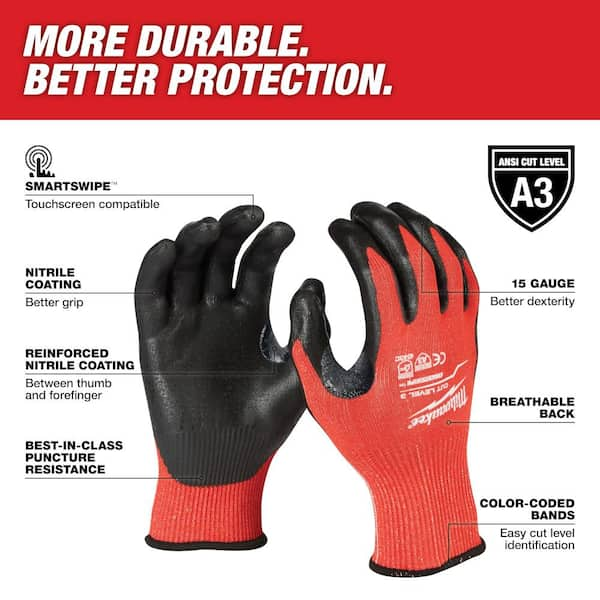 Milwaukee Work Gloves 48-22-8741, Size Medium, Red, Black, Gray