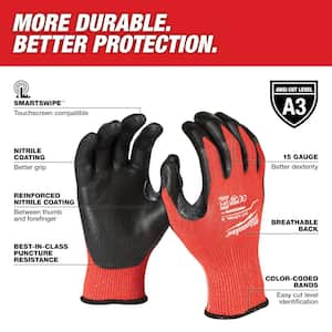 Medium Red Nitrile Level 3 Cut Resistant Dipped Work Gloves (3-Pack)