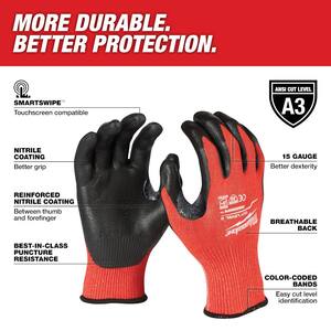 X-Large Red Nitrile Level 3 Cut Resistant Dipped Work Gloves