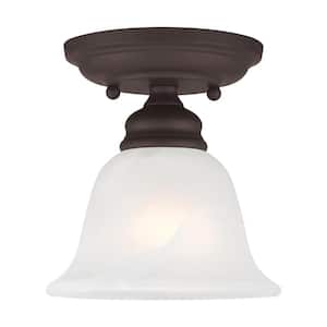 Woodside 6.25 in. 1-Light Bronze Industrial Semi Flush Mount with Alabaster Glass and No Bulbs Included