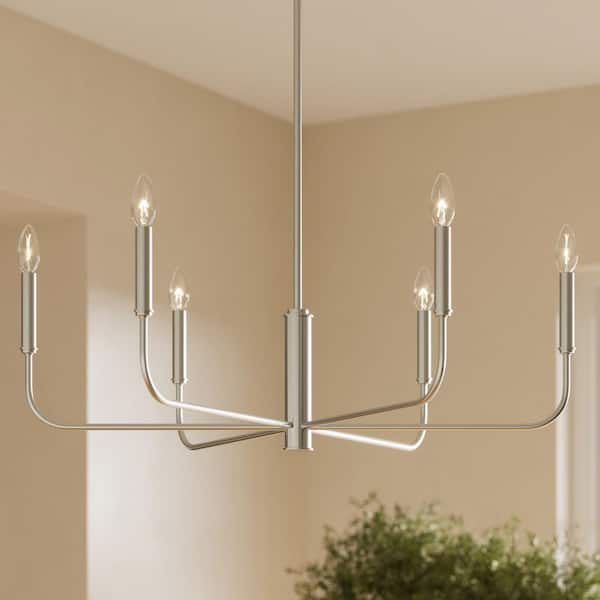 Reines 60-Watt 6-Light Brushed Nickel New Traditional Large Chandelier