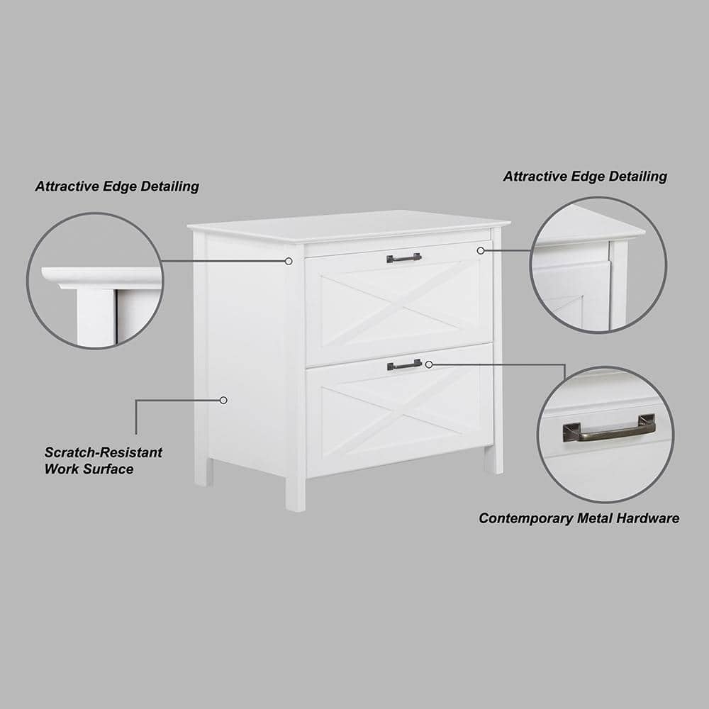 White 2-Drawer Lateral File Cabinet with Farmhouse Design